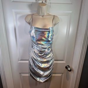 Metallic Iridescent Ruched Mini Dress